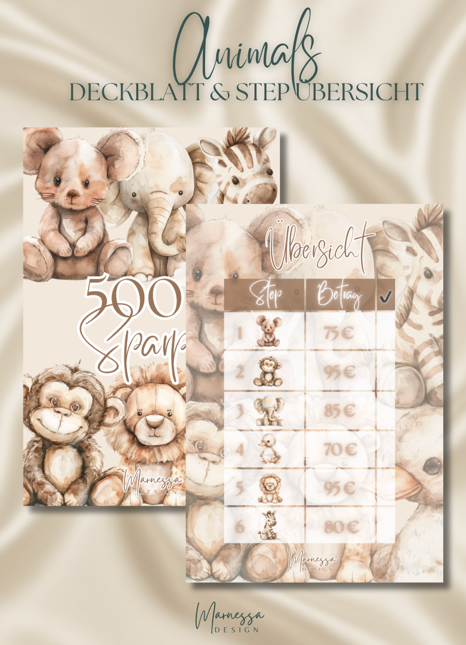 500 € Mini Sparplan | EINLAGEN "ANIMALS" | matt foliert | A7