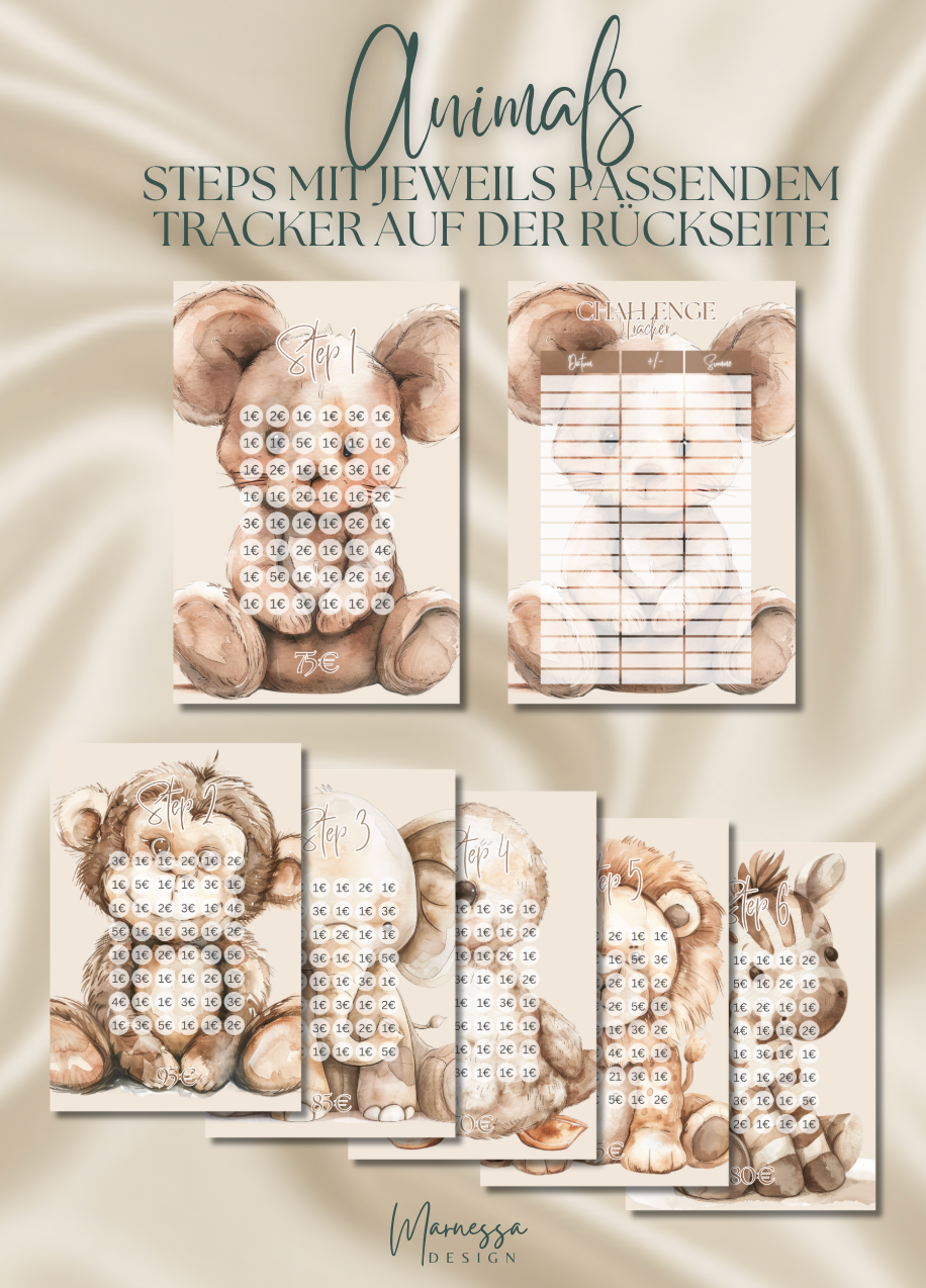 500 € Mini Sparplan | EINLAGEN "ANIMALS" | matt foliert | A7