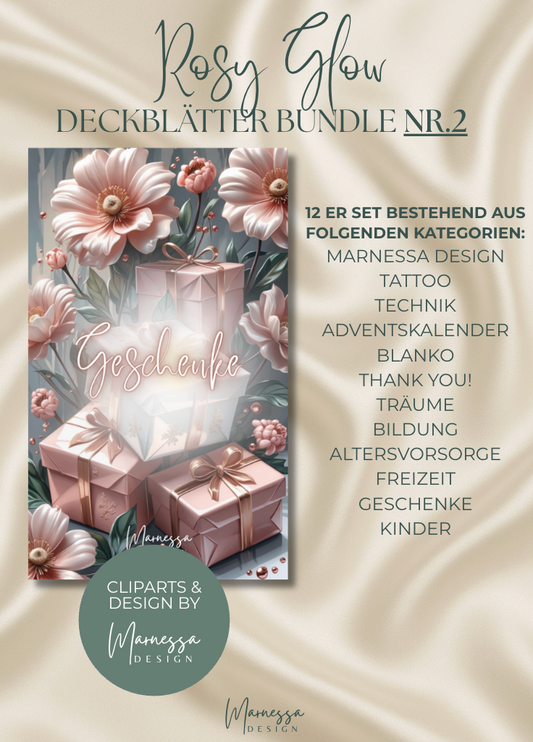 DECKBLÄTTER BUNDLE "ROSY GLOW" NR. 2 | 12 Stk.| Trennblätter | Deckblätter | matt foliert | A6