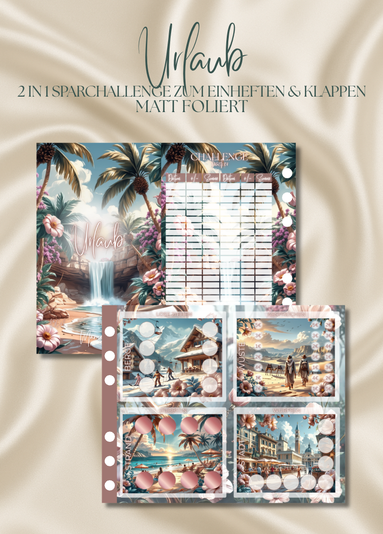 Urlaub "ROSY GLOW" | 2 in 1 Klappkarte zum einheften | matt foliert | A6