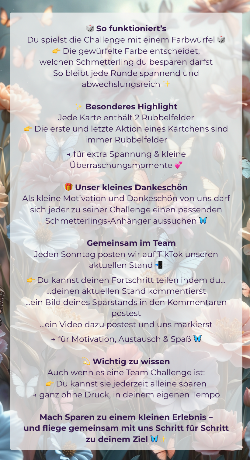 150€ MIni Sparplan | BUTTERFLIES TEAM CHALLENGE | Sparchallenge zum einheften | matt foliert | A6