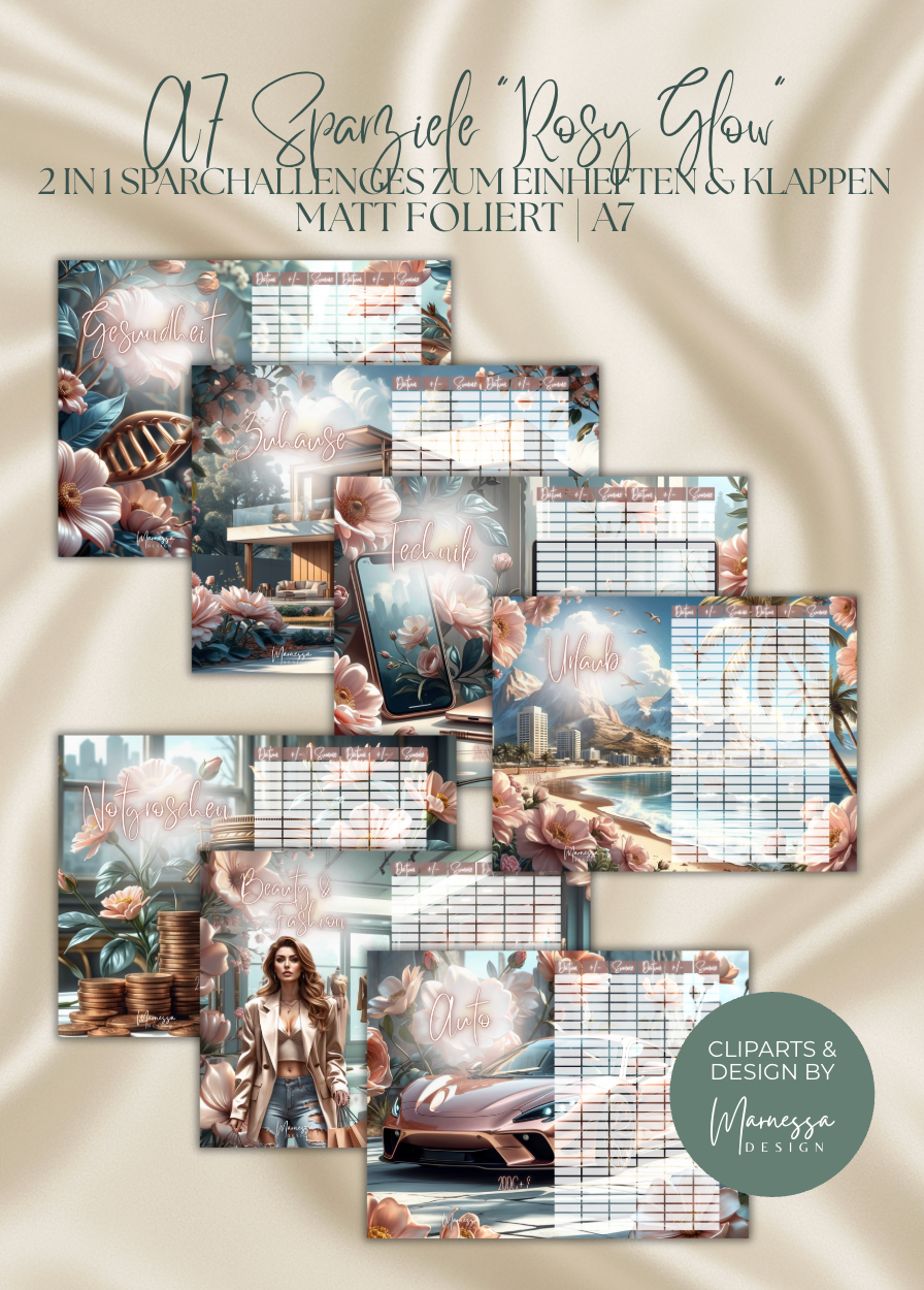SPARZIELE "Rosy Glow" | 2 in 1 Klappkarten zum einheften | matt foliert | A7