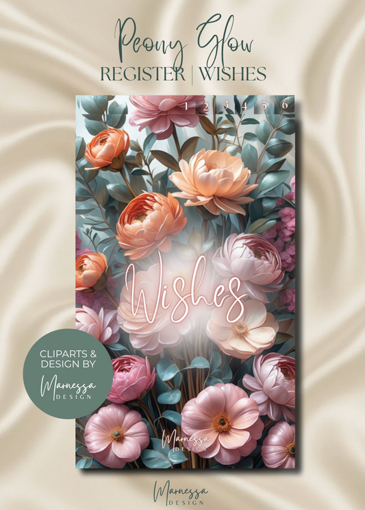 6er Register "WISHES" | ZUFALLS CHALLENGES | PEONY GLOW | matt foliert | A6
