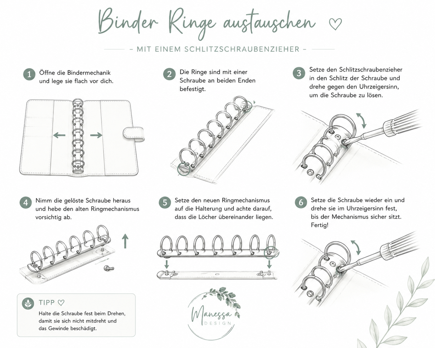 Ringmechanik "BLACK" | Ersatzringe | geeignet für A7, A6 & A5 Binder | 30mm