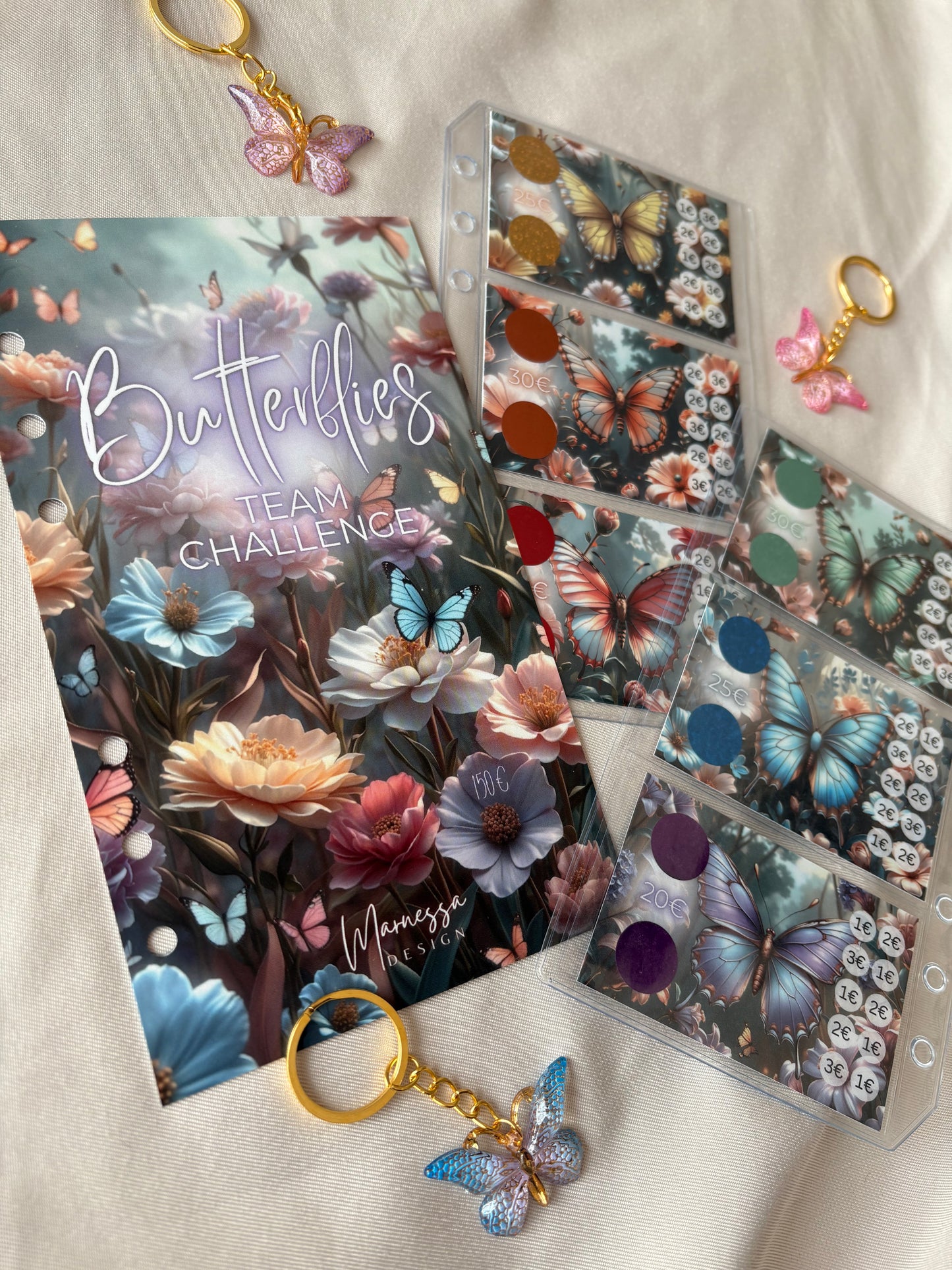 150€ MIni Sparplan | BUTTERFLIES TEAM CHALLENGE | Sparchallenge zum einheften | matt foliert | A6