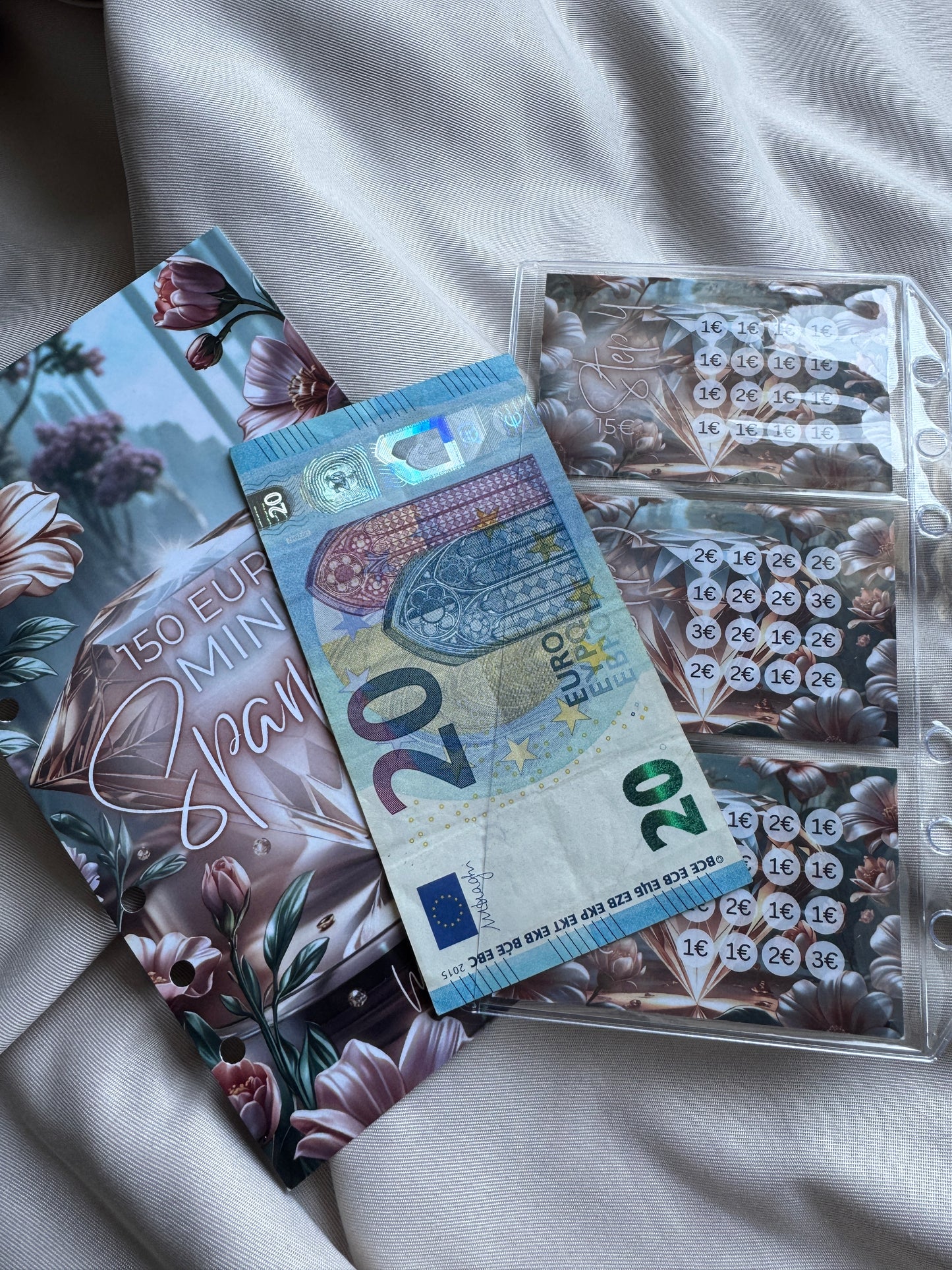 150 € Mini Sparplan A6 | ROSY GLOW  | Sparchallenge zum einheften | matt foliert | A6