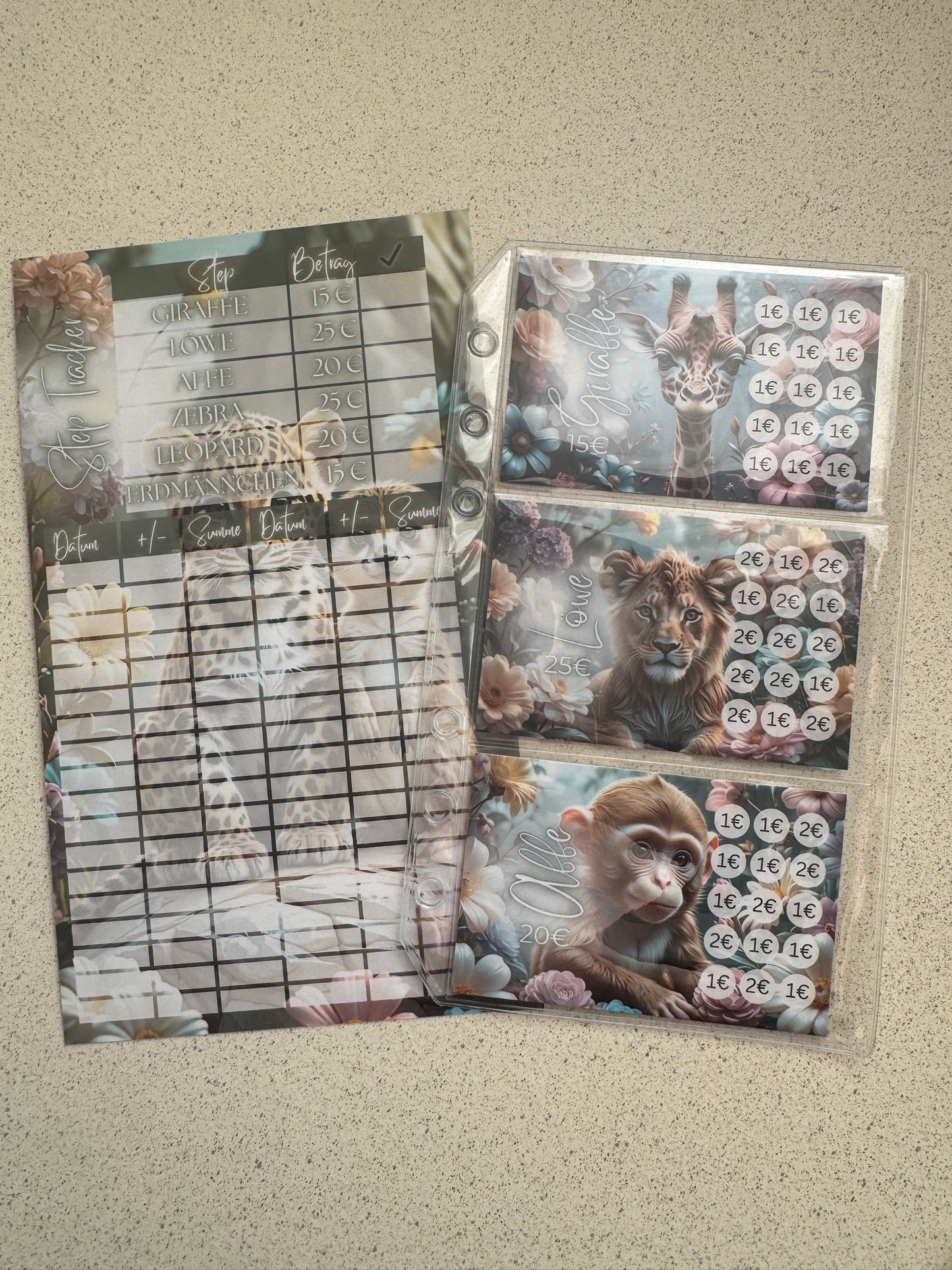 120 € Mini Sparplan | PASTEL ANIMALS  | Sparchallenge zum einheften | matt foliert | A6