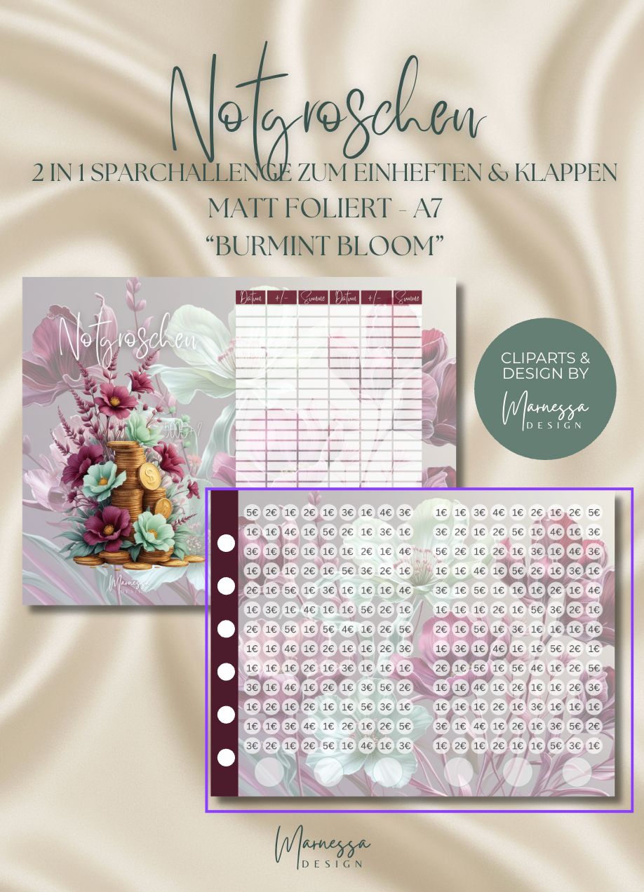 SPARZIELE BUNDLE BINDER | 2 in 1 Klappkarten zum einheften "BURMINT BLOOM" | matt foliert | A7