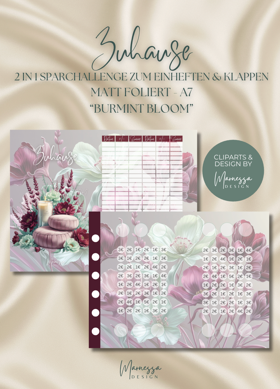 SPARZIELE BUNDLE BINDER | 2 in 1 Klappkarten zum einheften "BURMINT BLOOM" | matt foliert | A7