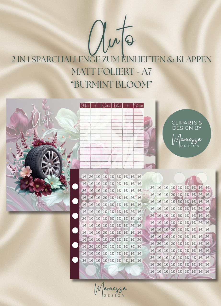 SPARZIELE BUNDLE BINDER | 2 in 1 Klappkarten zum einheften "BURMINT BLOOM" | matt foliert | A7