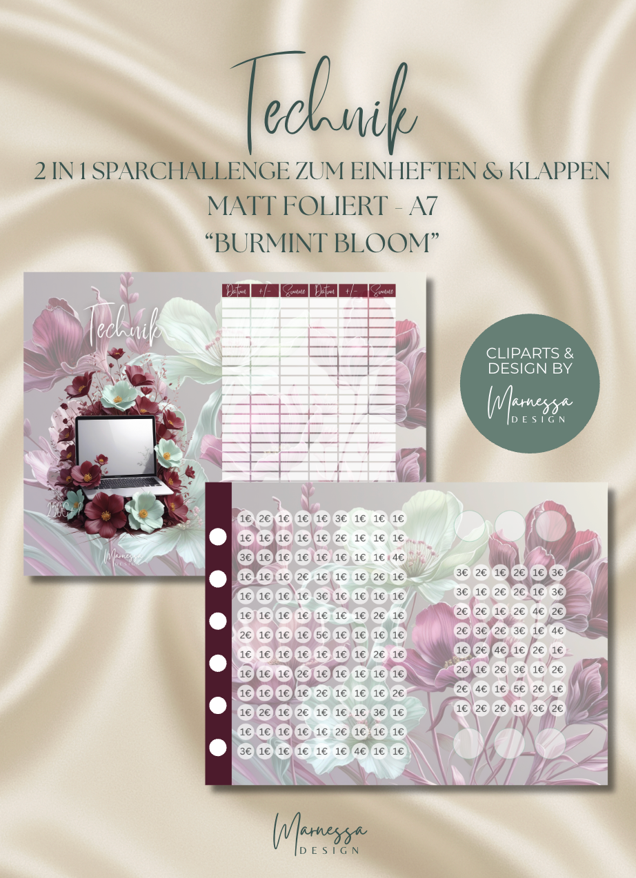 SPARZIELE BUNDLE BINDER | 2 in 1 Klappkarten zum einheften "BURMINT BLOOM" | matt foliert | A7