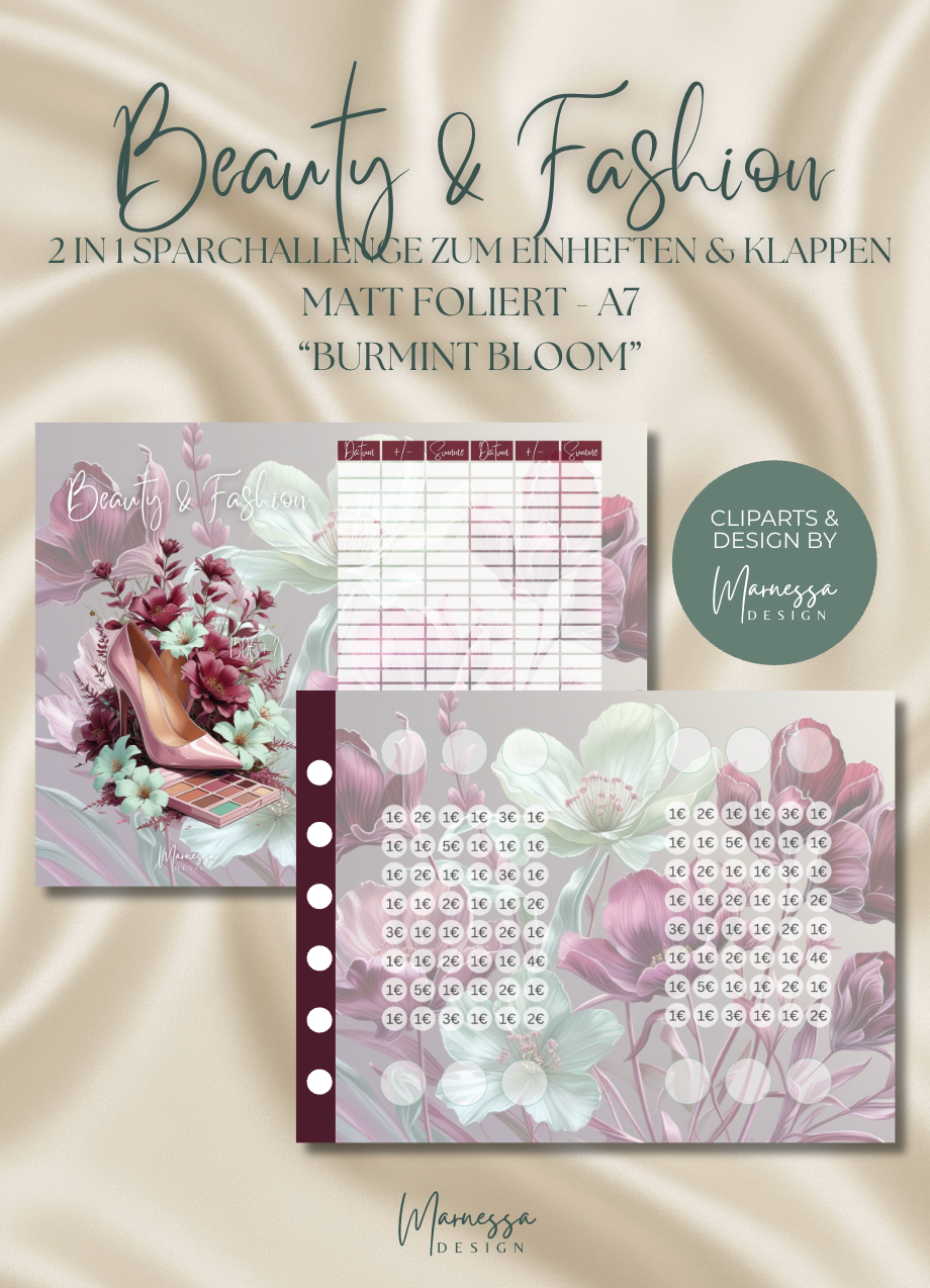 SPARZIELE BUNDLE BINDER | 2 in 1 Klappkarten zum einheften "BURMINT BLOOM" | matt foliert | A7
