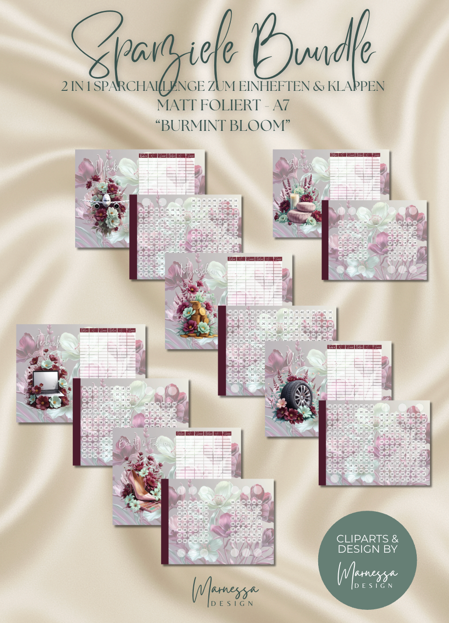 SPARZIELE BUNDLE BINDER | 2 in 1 Klappkarten zum einheften "BURMINT BLOOM" | matt foliert | A7