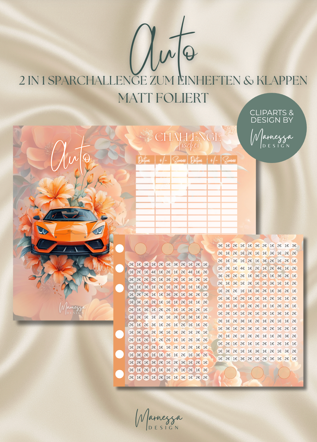 AUTO SPARZIEL 600 € | 2 in 1 Klappkarte zum einheften | matt foliert