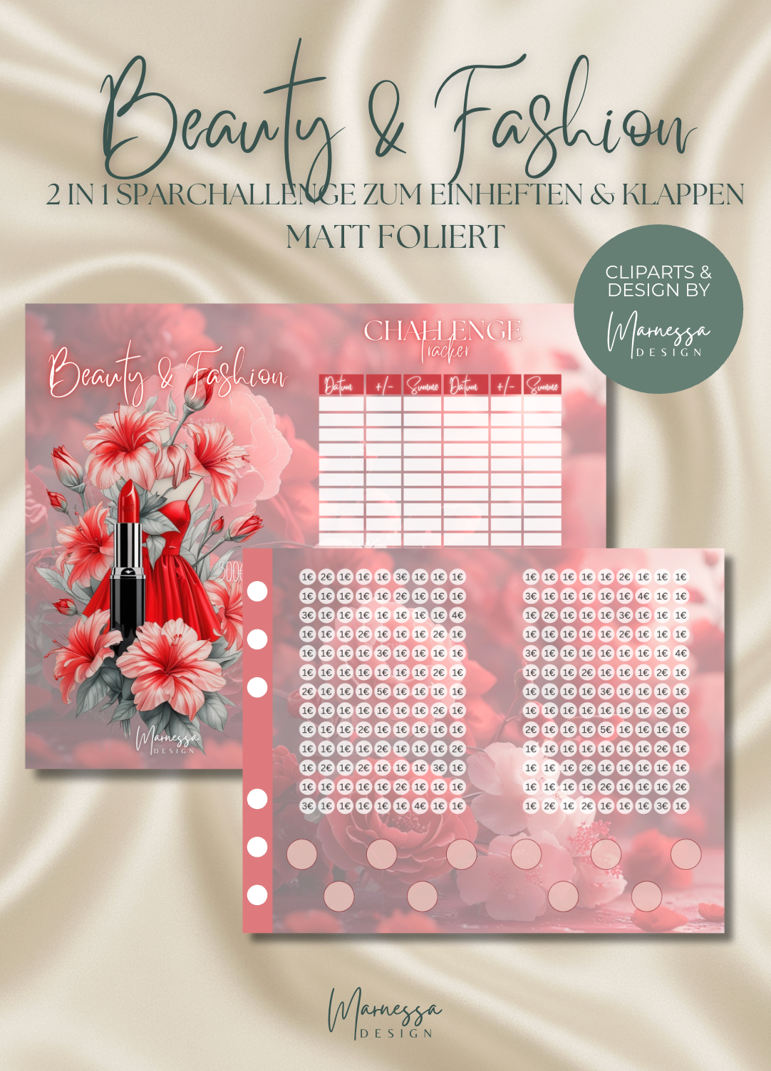 BEAUTY & FASHION SPARZIEL 300 € | 2 in 1 Klappkarte zum einheften | matt foliert