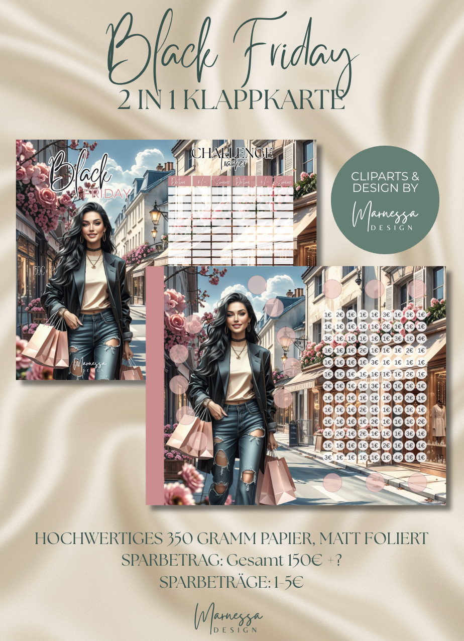 BLACK FRIDAY | 2 in 1 Klappkarte zum einheften | matt foliert