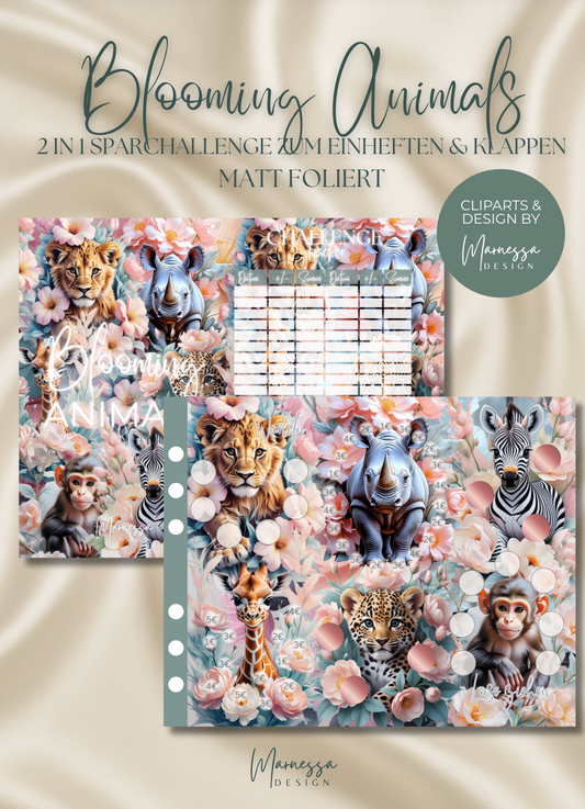 BLOOMING ANIMALS | 2 in 1 Klappkarte zum einheften | matt foliert