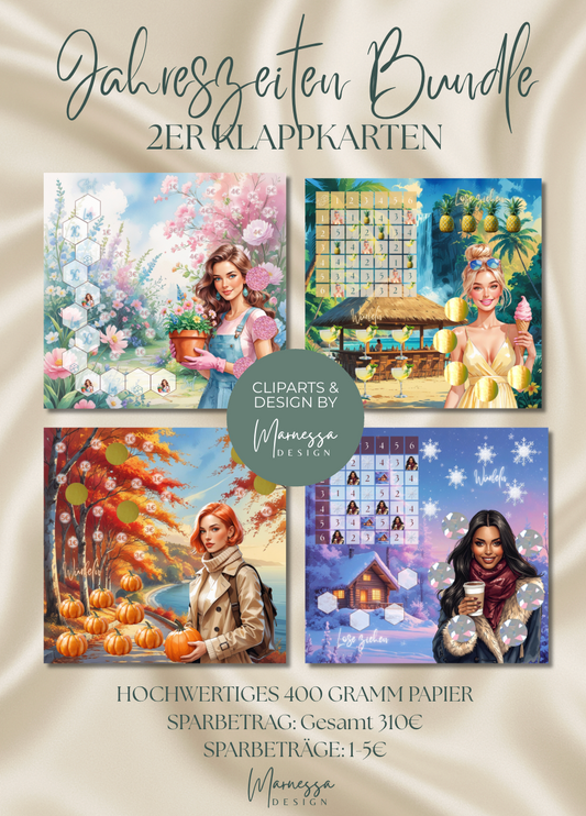 JAHRESZEITEN BUNDLE | 2er Klappkarte | Jahreszeiten Sparchallenge