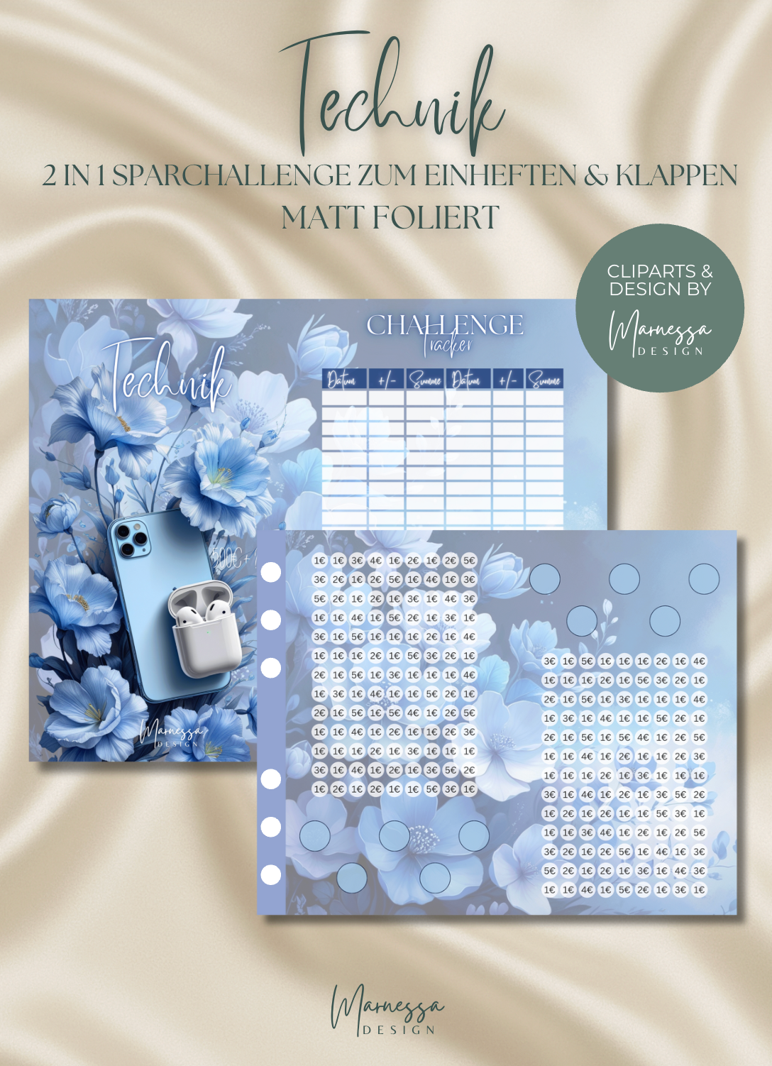 TECHNIK SPARZIEL 500 € | 2 in 1 Klappkarte zum einheften | matt foliert