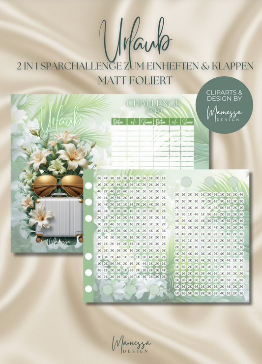 URLAUB SPARZIEL 800 € | 2 in 1 Klappkarte zum einheften | matt foliert